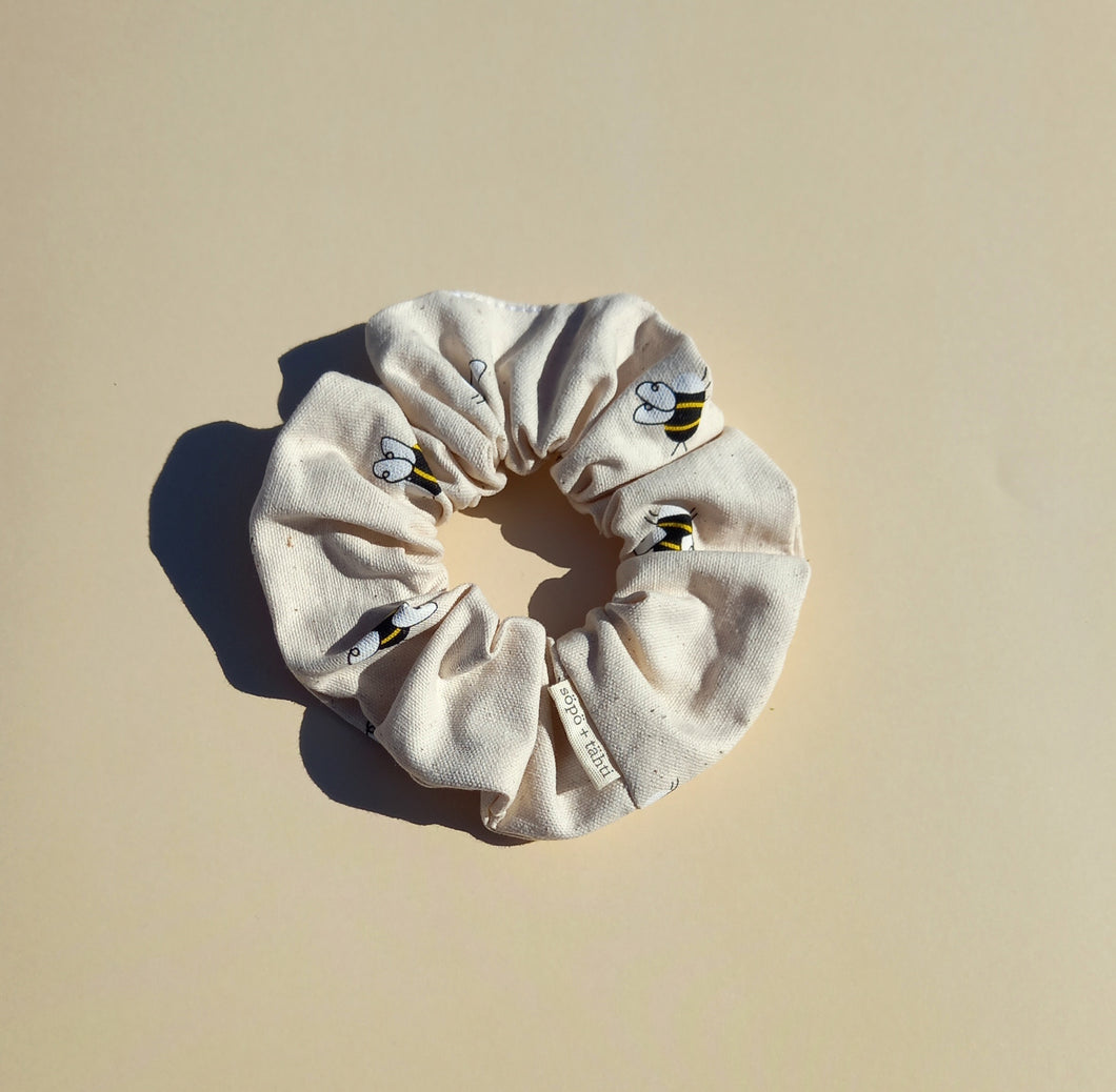 Bee Print Large Scrunchie, Cream Bumblebee