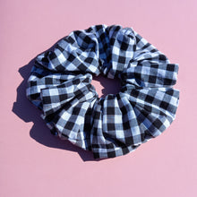 Load image into Gallery viewer, Black Gingham XL Scrunchie, XL Cotton Scrunchie

