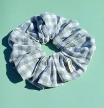 Load image into Gallery viewer, XL Scrunchie in Sage Gingham, Linen Scrunchie
