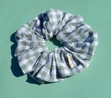 Load image into Gallery viewer, XL Scrunchie in Sage Gingham, Linen Scrunchie

