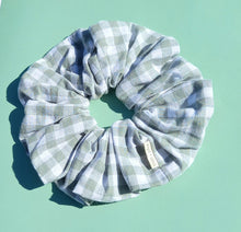 Load image into Gallery viewer, XL Scrunchie in Sage Gingham, Linen Scrunchie
