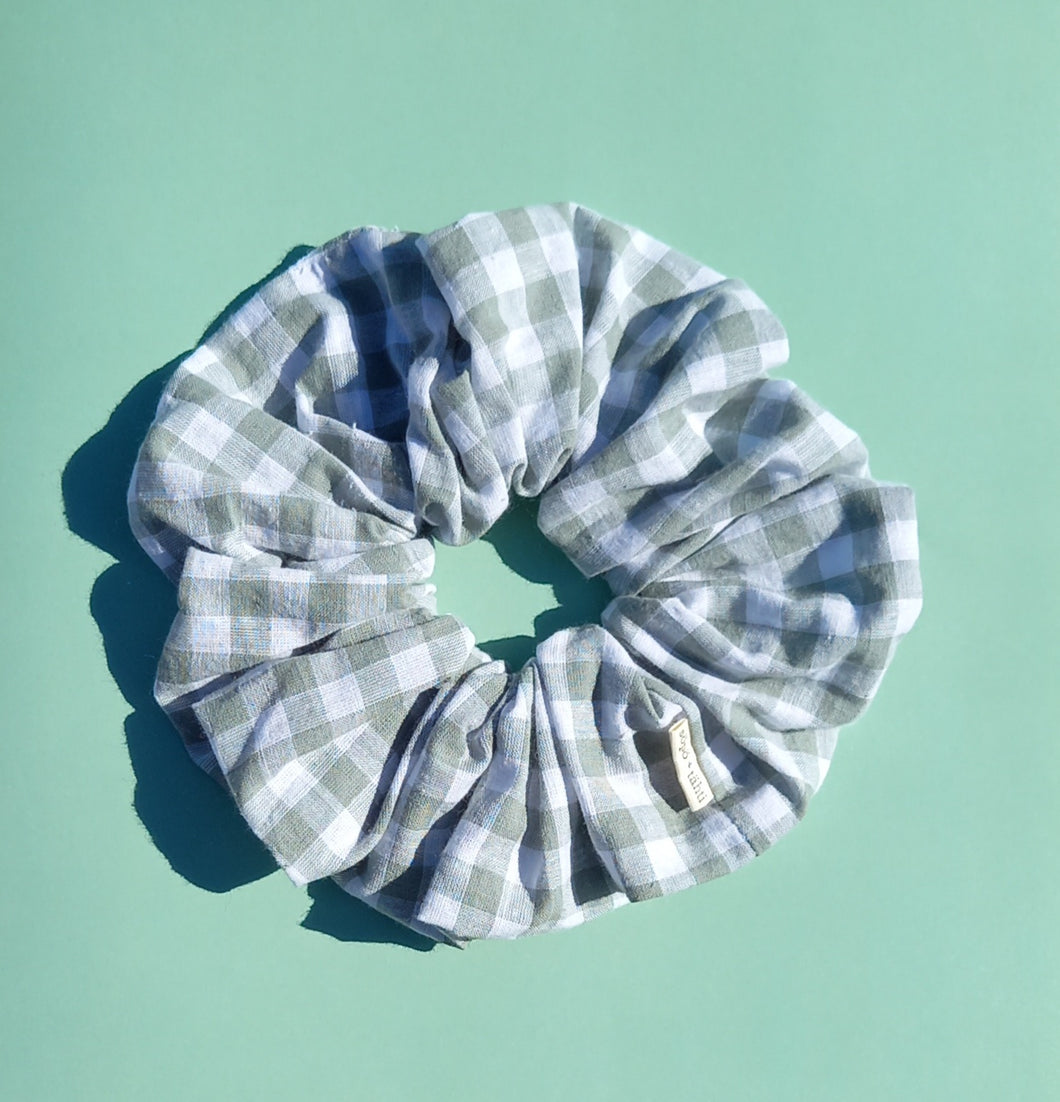 XL Scrunchie in Sage Gingham, Linen Scrunchie