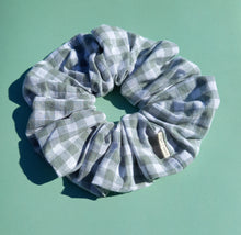 Load image into Gallery viewer, XL Scrunchie in Sage Gingham, Linen Scrunchie
