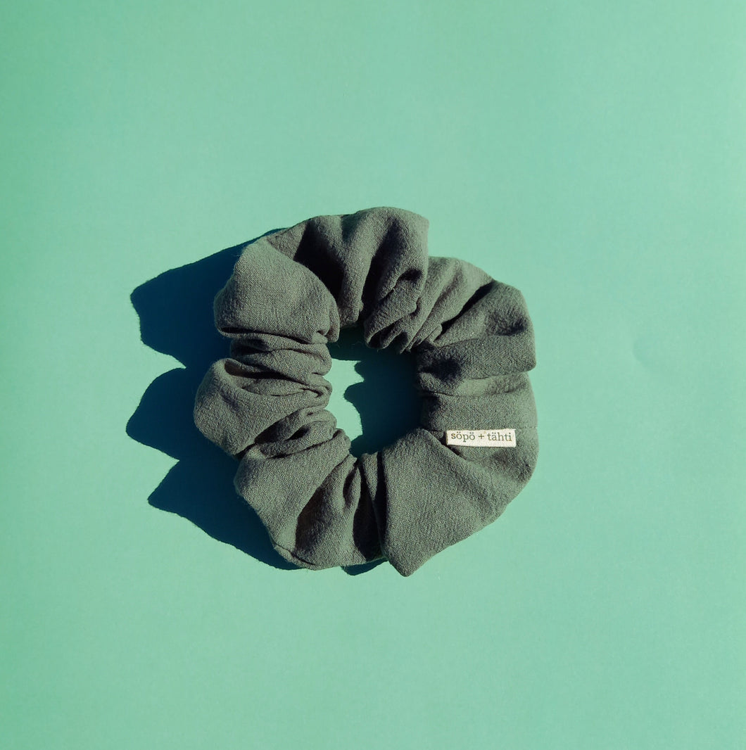 Wild Sage Green Linen Look Large Scrunchie, Stonewash Style