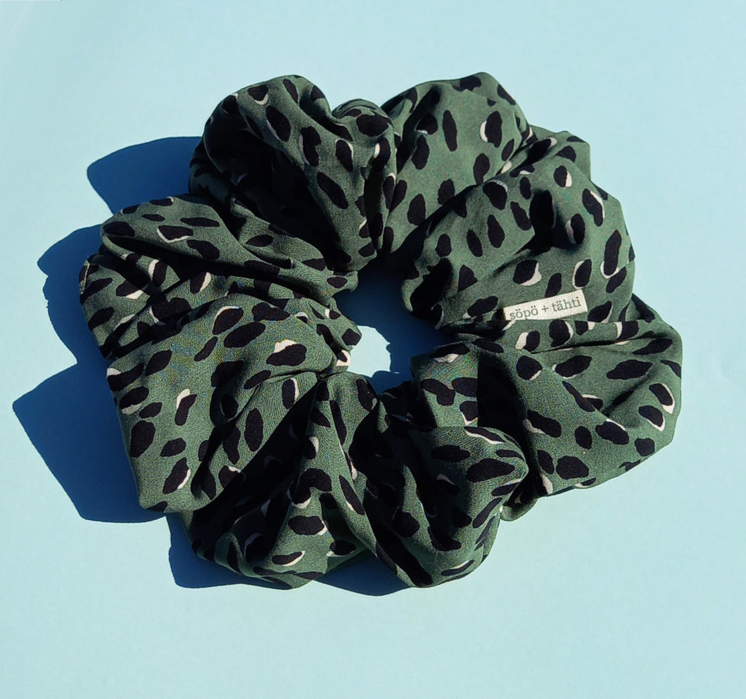 Leopard Print XL Scrunchie in Green / Forest, Animal Print, Tortoise Look