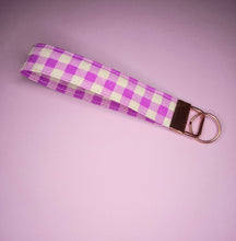 Load image into Gallery viewer, Electric Pink Plaid Gingham Print Keychain Wristlet, Key Fob / by Söpö + Tähti
