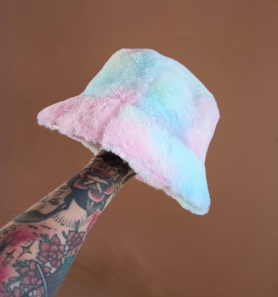 Pastel Rainbow Faux Fur Bucket Hat by Söpö & Tähti