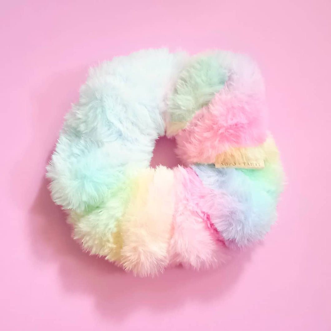 Rainbow Pastel Ombre Faux Fur Scrunchie