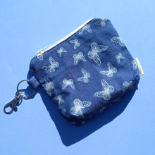 Load image into Gallery viewer, Denim Butterfly Keychain Zipper Pouch, Coin Purse, Accessory Wallet / by Söpö + Tähti
