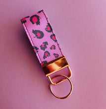 Load image into Gallery viewer, Pink Leopard Print Keychain Mini Wristlet, Vegan Leather Animal Print Key Fob / by Sopo + Tahti
